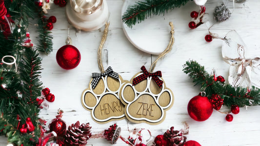 Personalized dog paw ornament