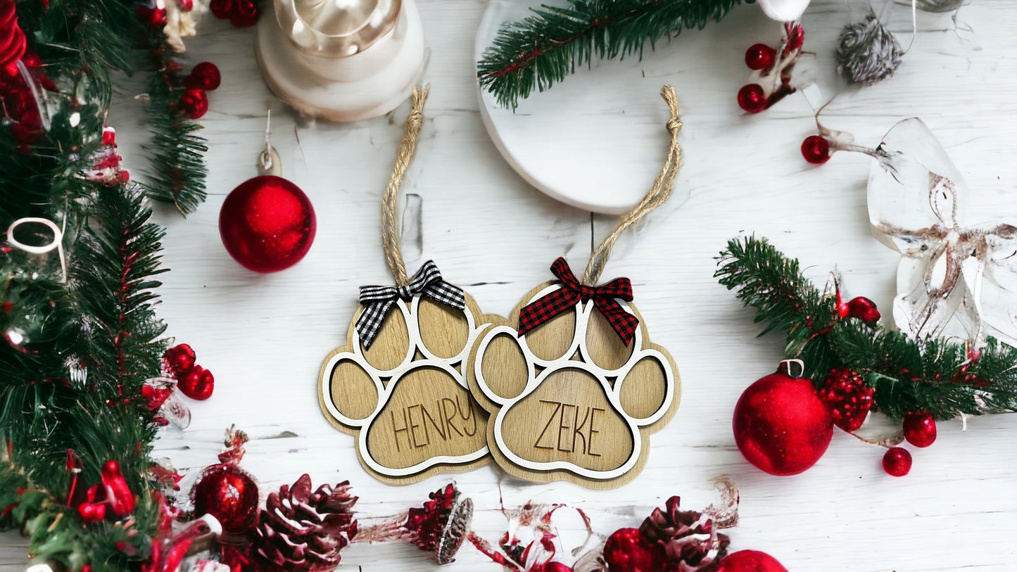 Personalized dog paw ornament