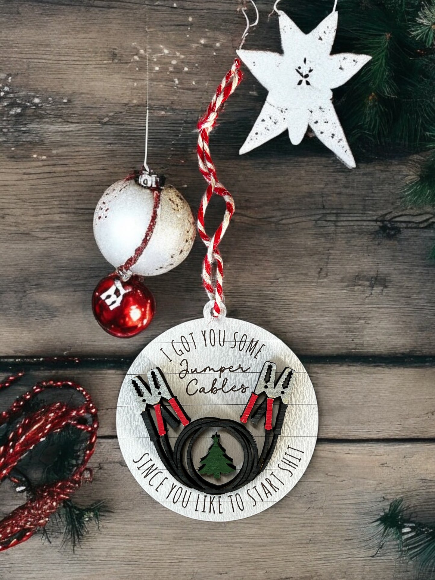 Funny jumper cable ornament