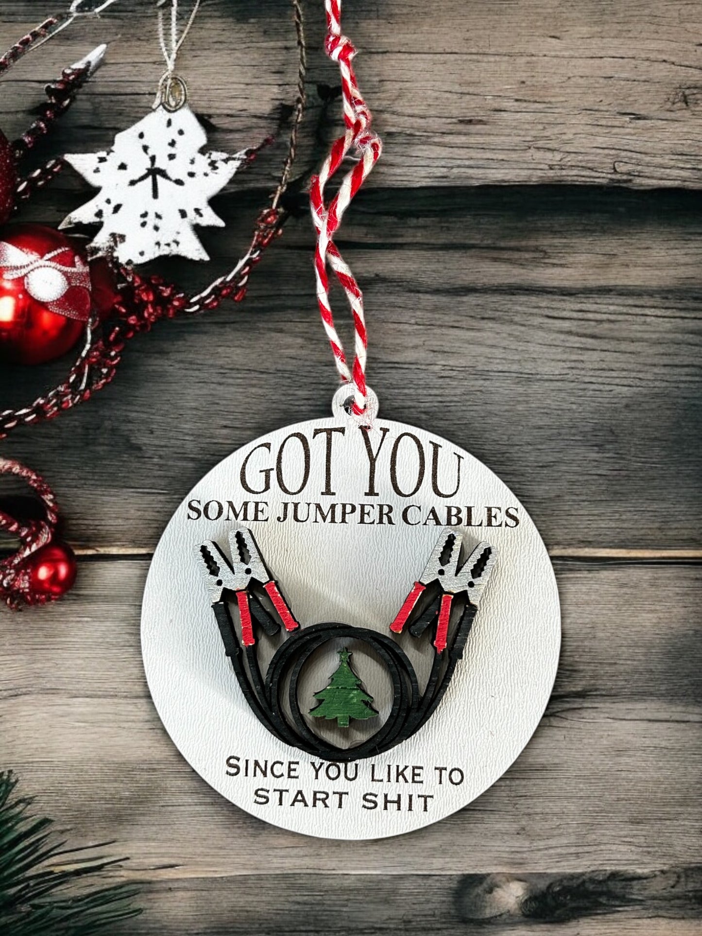 Funny jumper cable ornament